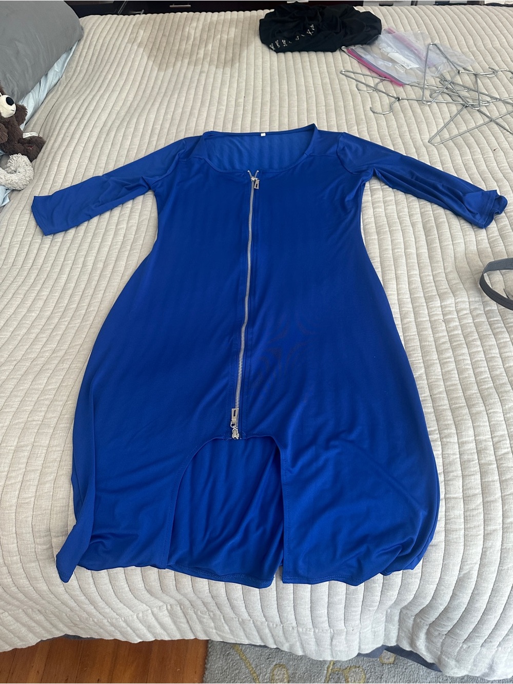 Figure-Flattering Royal Blue Zip-Front Midi Dress